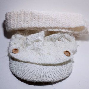 White 100% Acrylic Knit Hat And Scarf Set #1238